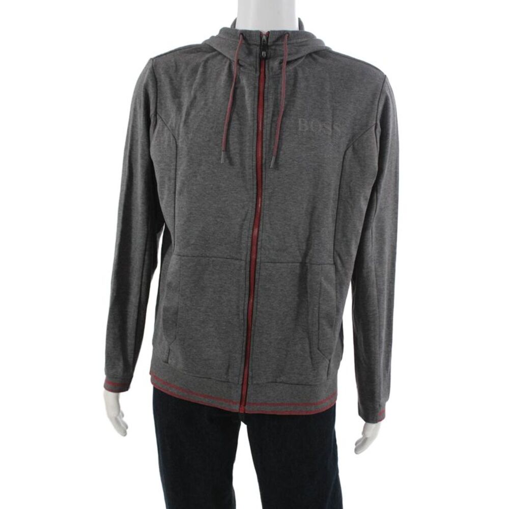 Boss Hugo Boss Mens Full-zip Hoodie Gray High Neck Cotton Blend Size 2XL
